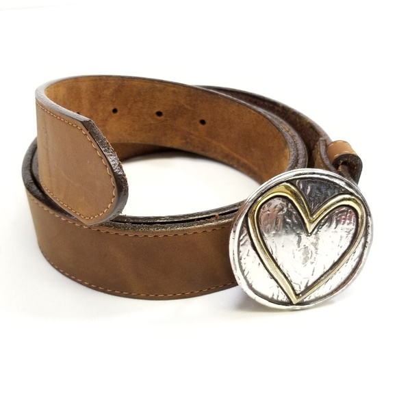Brighton Accessories - VINTAGE BRIGHTON TAN LEATHER BELT 38 HEART BUCKLE